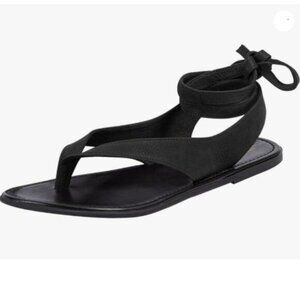 FOWT Women Split Round Toe Sandals Lace up Strappy Comfortable Flats Flip Flops